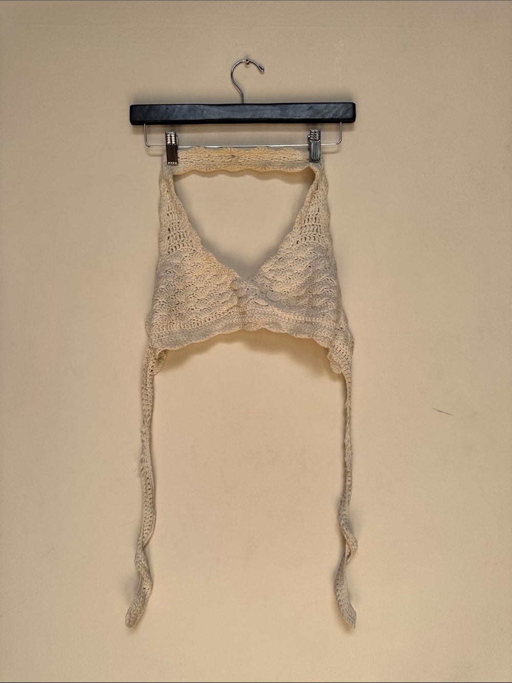 Vintage 90s Cream Crochet Halter Bralette -